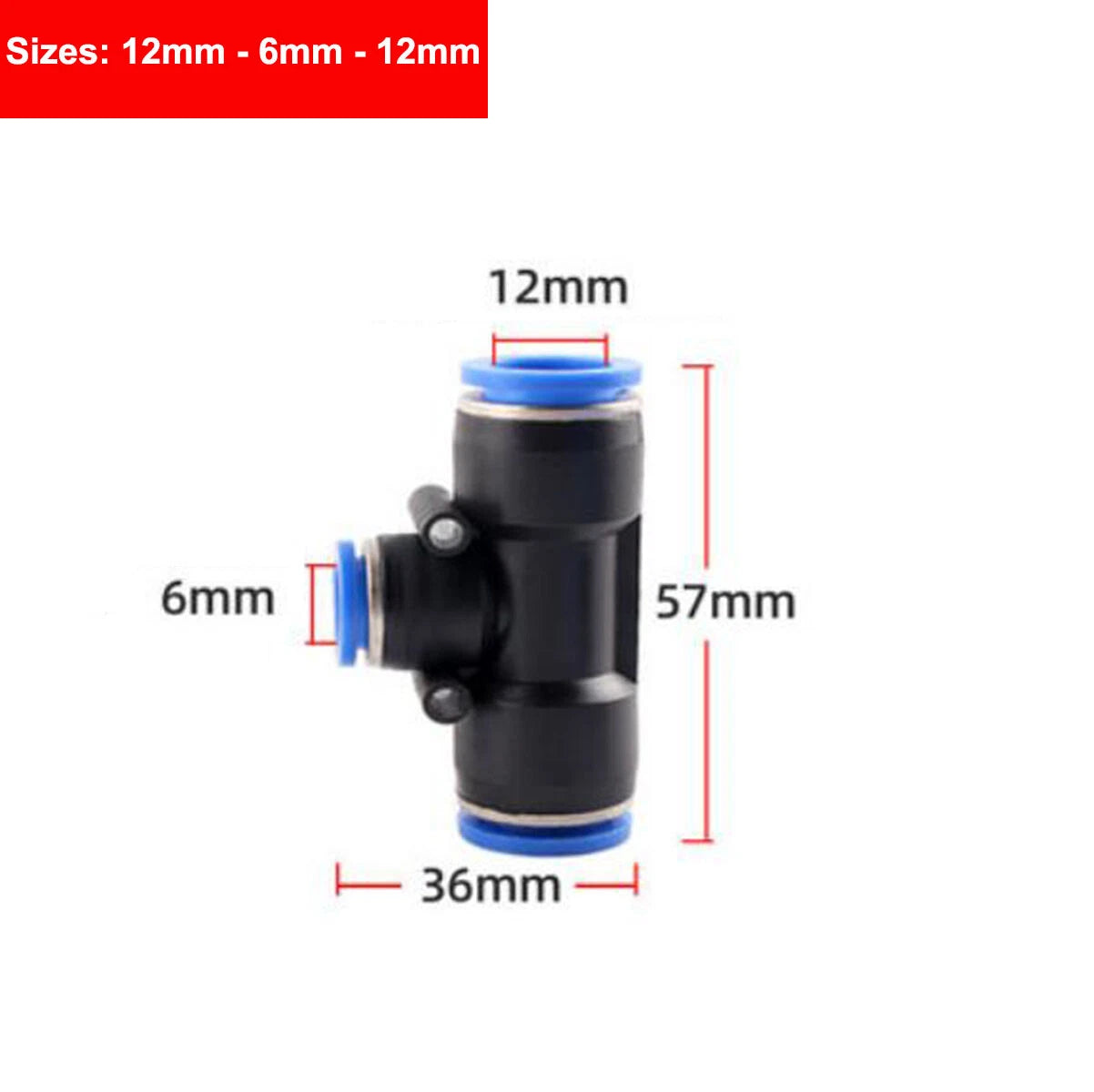 Nylon Pneumatic Reducer Tee 3-Way Connector Hose Tube Inline Push-In Fittings