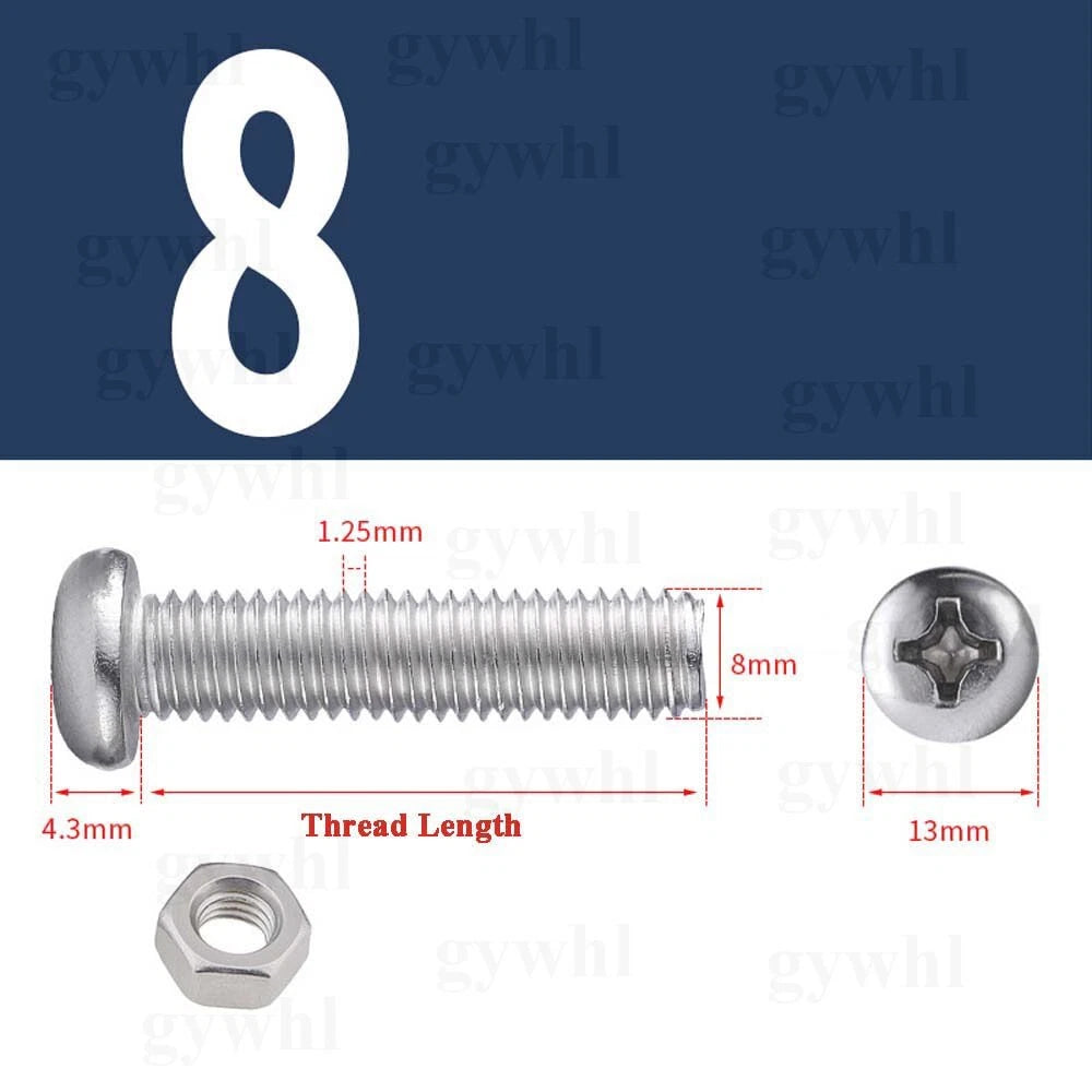A2 Stainless Steel Pan Head Phillips Machine Screws + Nuts Set – DIN 7985, M2 to M10 (3–100mm Lengths)