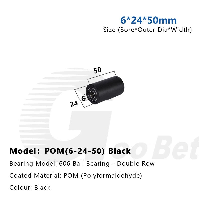 6mm Bore Plastic Roller Wheel Two Ball Bearing Coated PP POM Pulley Guide Wheel