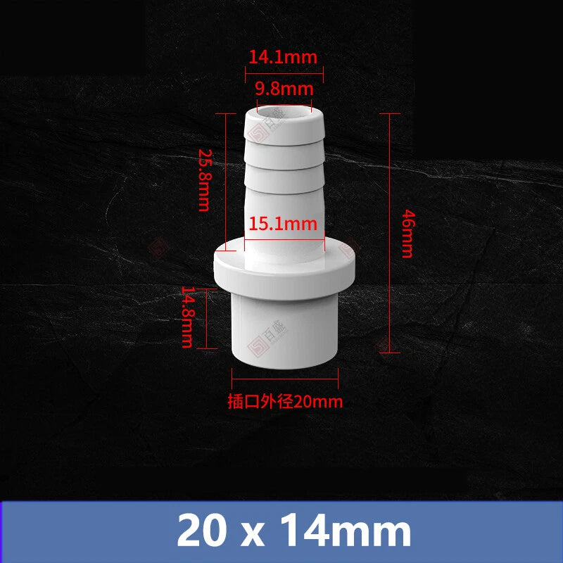 5mm - 63mm Hose Nozzle PVC Plastic Pipe Fittings Barb Connectors Sleeve White