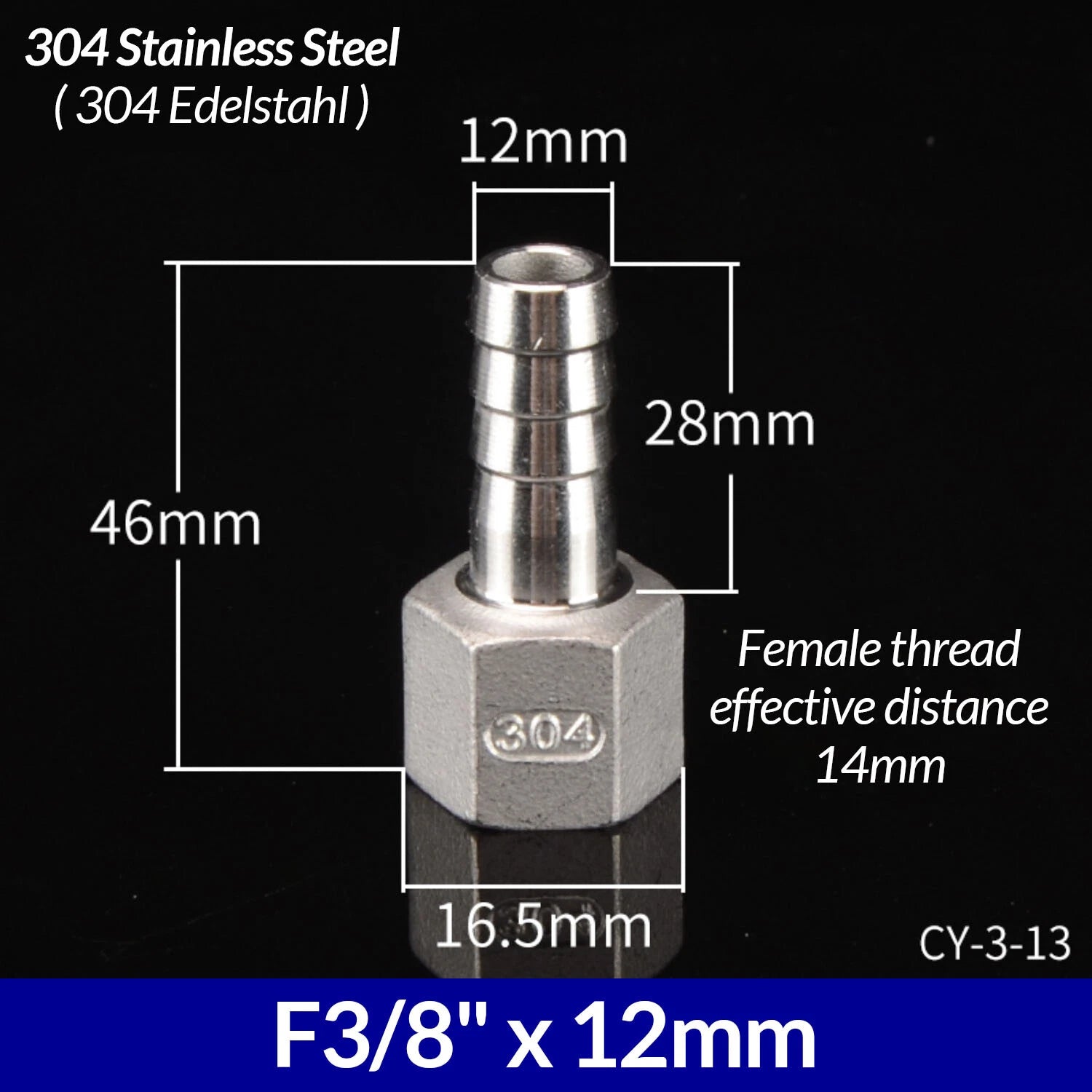 1/4" to 3/4" BSP Stainless Steel Female Fitting x Barb Hose Tail End Connector