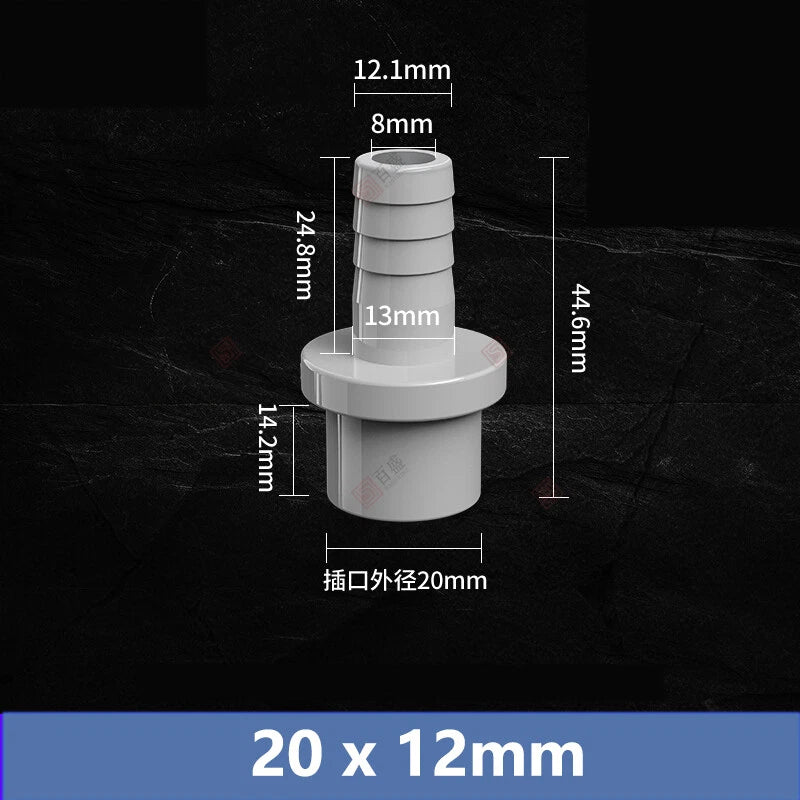 5mm to 63mm Hose Nozzle PVC Plastic Pipe Fittings Barb Connectors Sleeve Grey