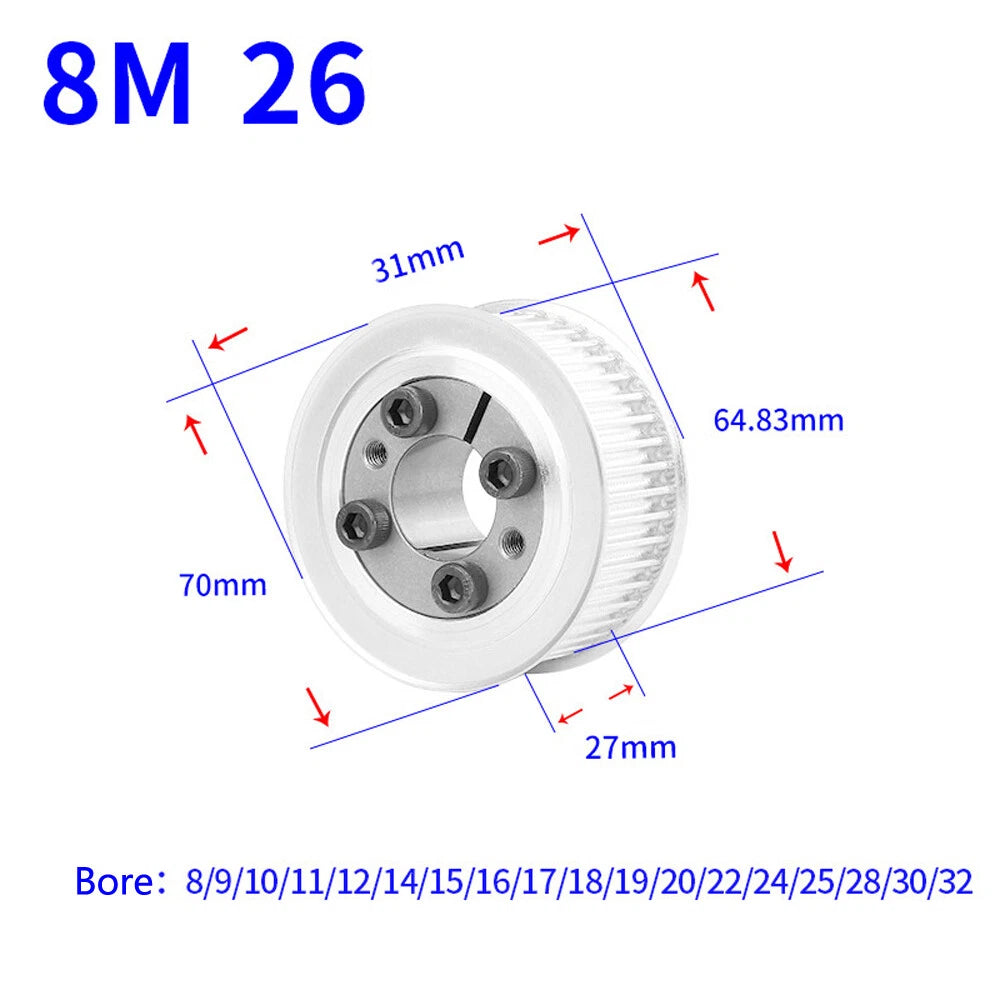 HTD-8M 18T-60T Timing Belt Pulley With Expansion/Tension Sleeve Teeth Width 27mm