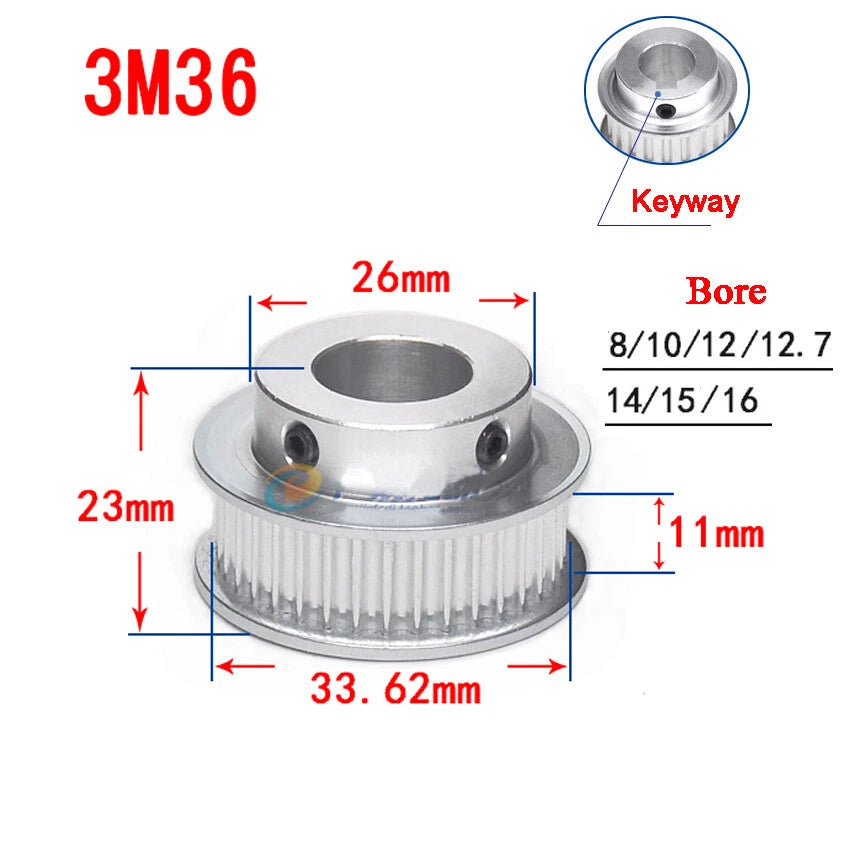 3M 20T-100T Timing Belt Pulley With Step/Keyway, Bore 8-25mm,For 10mm Width Belt