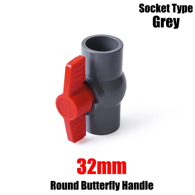 PVC Pipe Fittings 20mm-90mm Ball Valve Socket Solvent Weld-Female Thread Grey