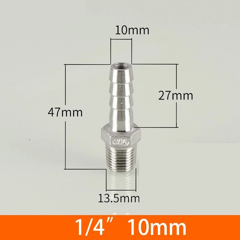 Stainless Steel BSP 1 8"-3 8" Male Thread Fitting x Barb Hose Tail End Connector