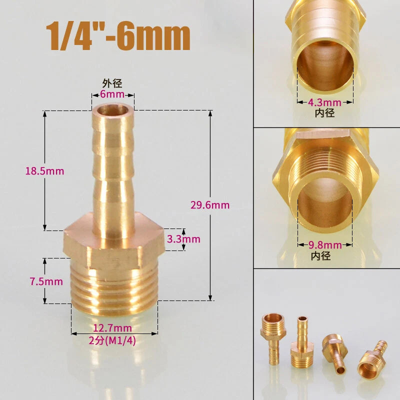 Brass Male BSP x Barbed Hosetail Connector — Air Water Fuel Gas Pipe Fitting