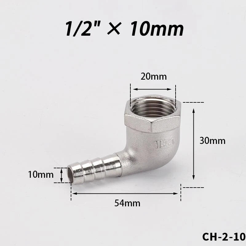 Stainless Steel Female Fitting x Barb Hose Tail End Elbow Connector 1 4" - 11 2"