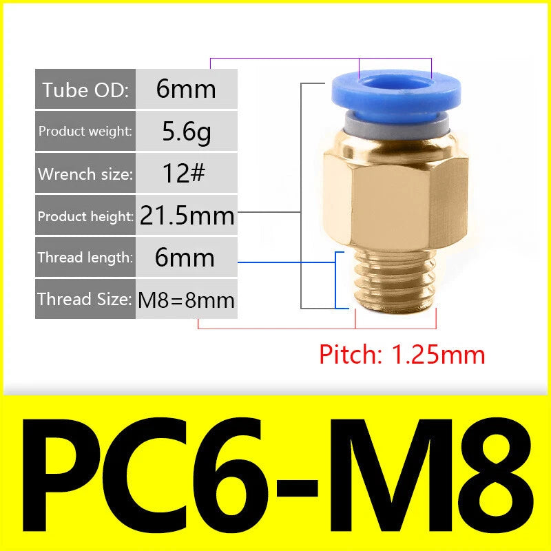 Pneumatic Straight Male Stud Push-to-Connect Fitting | PC4–PC12 × M5–M16