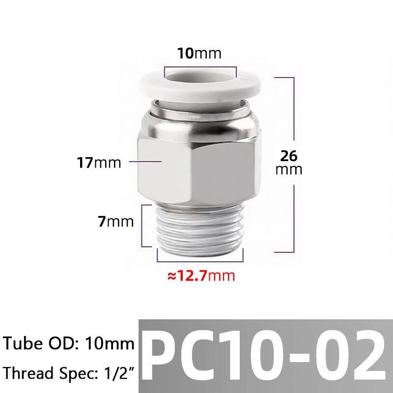 Straight Male Stud Push-to-Connect Pneumatic Fitting for Air & Water Hose