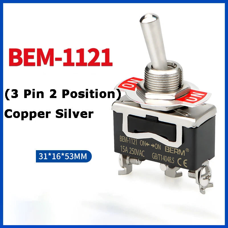 Metal Toggle Switch 250V AC 15A — On/Off Flick Switch for Dashboard & Panel (BEM / E-TEN)