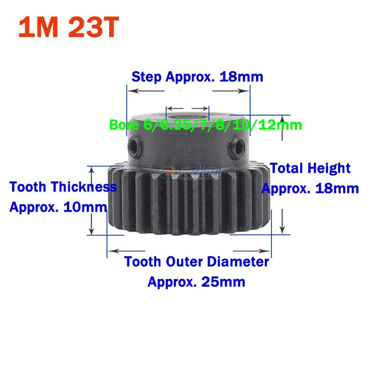 1 Module Spur Gear With Step 15-44 Teeth 45# Steel Pinion Gear Transmission Gear