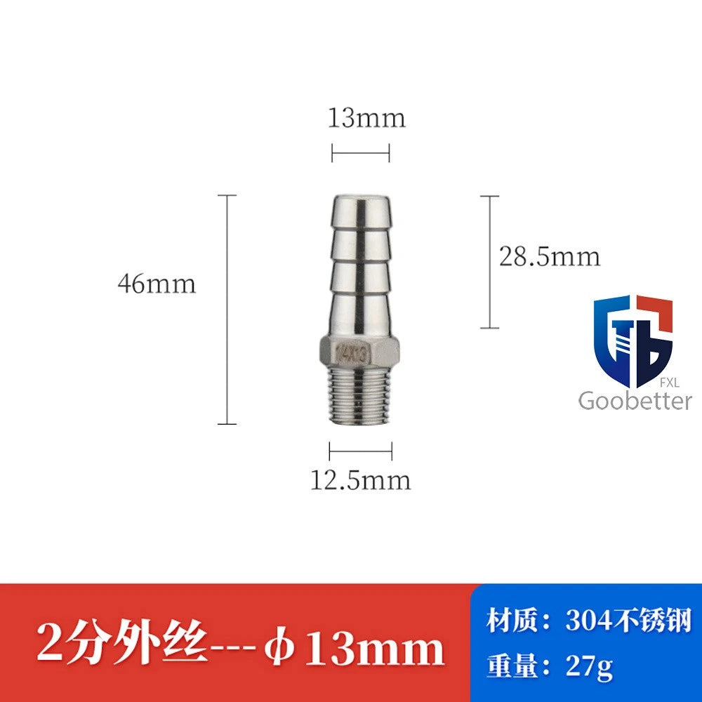 BSP Stainless Steel Male Thread Barb Hose Tail Connector — 1/8" to 2"