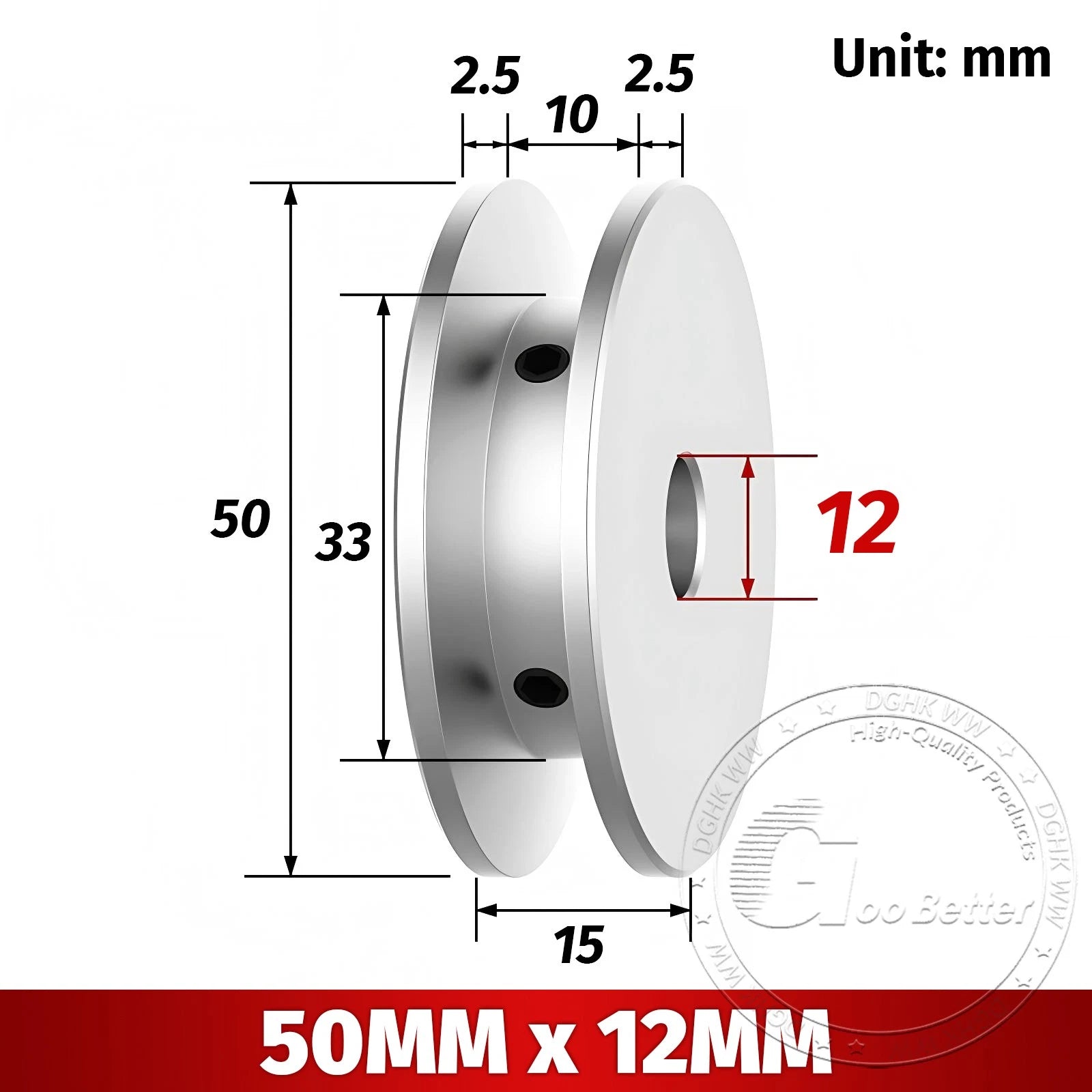 V-Groove Aluminum Drive Pulley For V-Belt Pulleys Groove 10mm OD 40/50/60/80mm