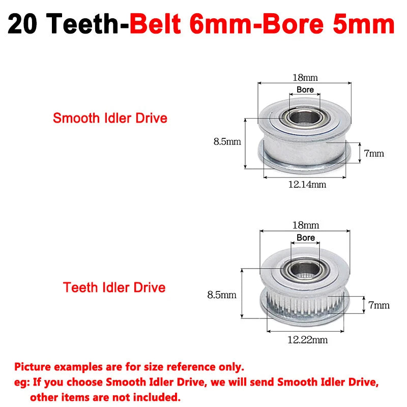 2GT Smooth-Tooth Idler Pulley 16Tooth - 40Tooth Bore 3mm 4mm 5mm 6mm 7mm 8mm