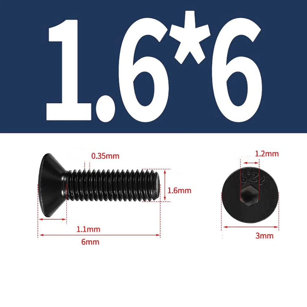 M1.6–M3 Countersunk Socket Head Screws – 12.9 Grade Carbon Steel, Flat Head, Fully Threaded (3–50mm Overall Length)