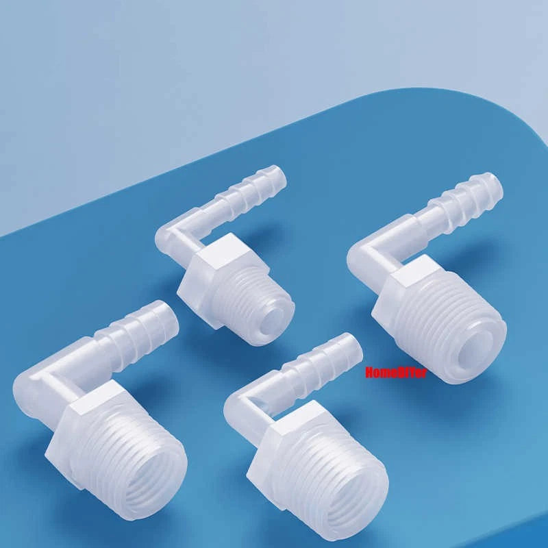 Male Thread Barbed 90° Elbow Hose Connector — Plastic Pipe Fitting with Washer