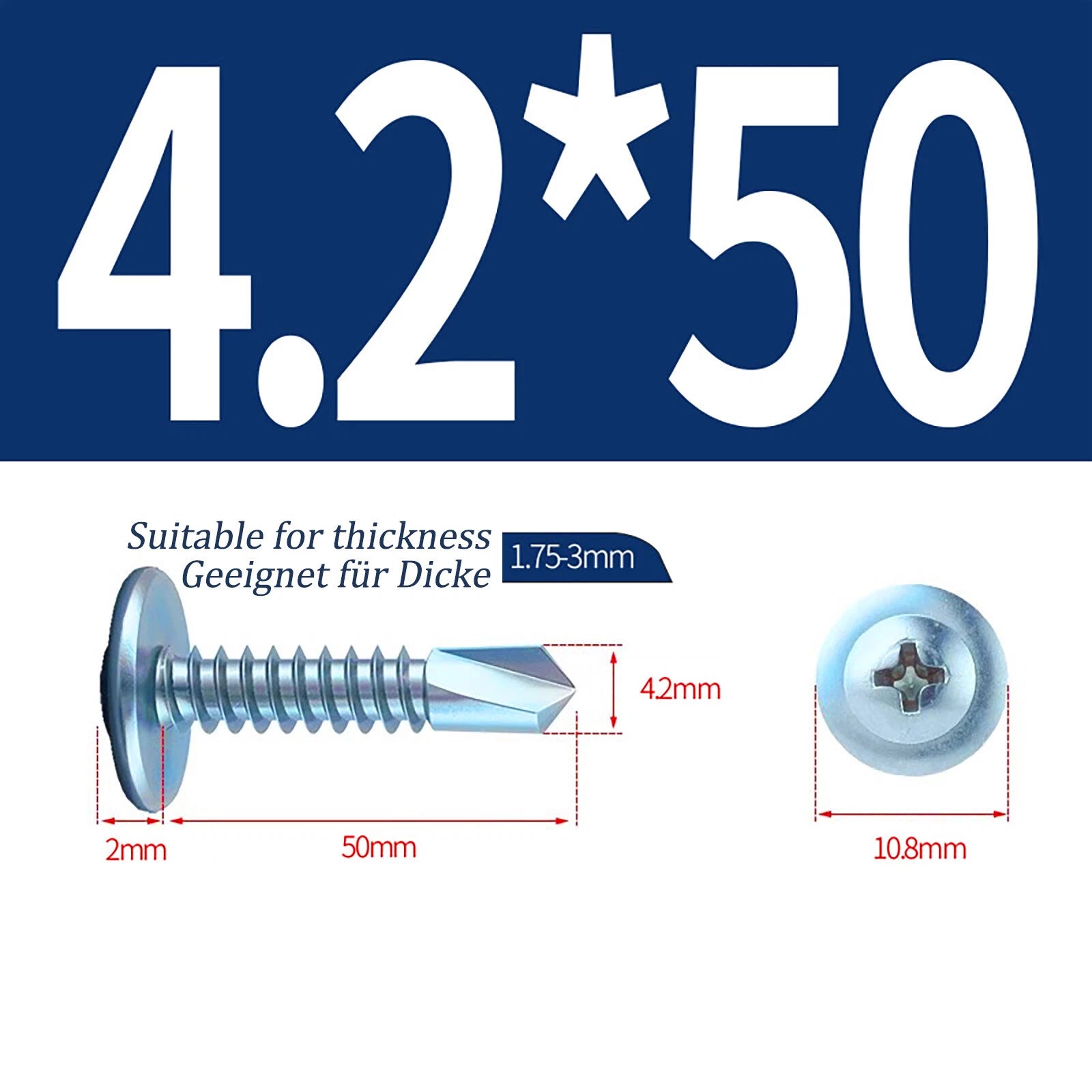 Self Drilling Wafer Head Screws – 304/410 Stainless & Galvanized Steel, M4.2 M4.8