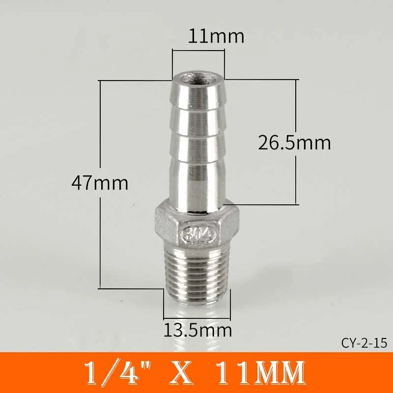 Stainless Steel BSP Male Thread x Barb Hose Tail Connector | 1/8" to 4"