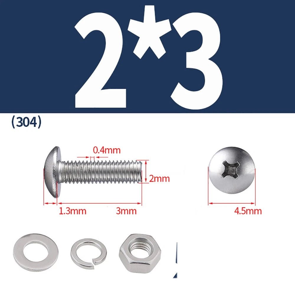 M2–M4 Phillips Truss Head Machine Screws with Hex Nuts & Washers – A2 Stainless Steel - HomeDIYer