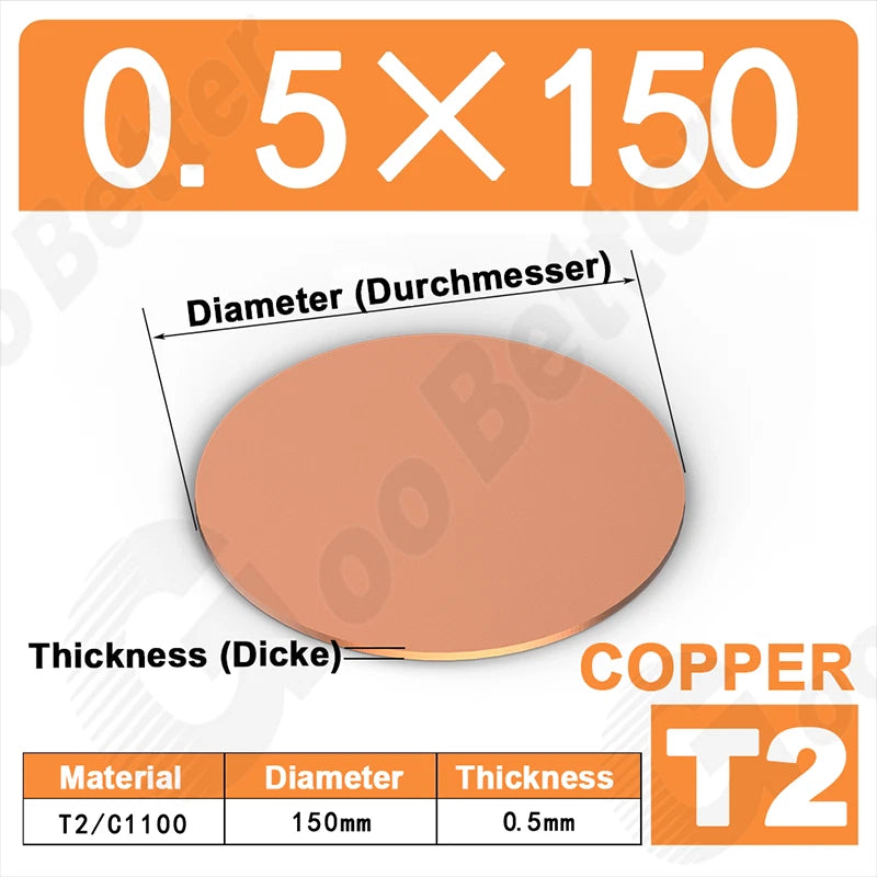 Solid Pure Copper Discs Blank Metal Round Sheet Plate Thick 0.5-3mm Dia 20-100mm