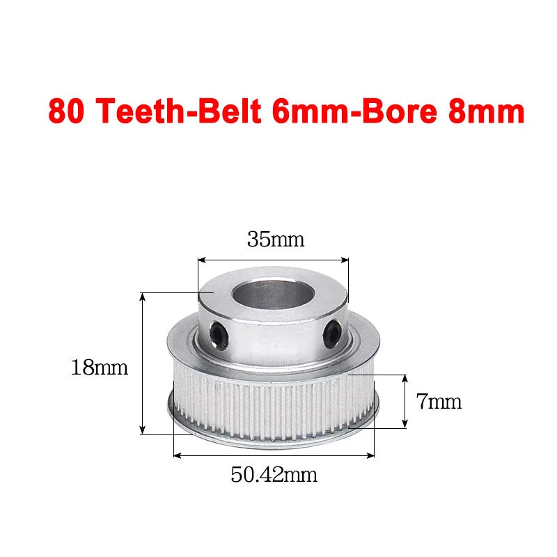 2GT Drive Pulley With Step 16 Tooth - 100 Tooth Bore 4mm - 25mm for 6mm Belt
