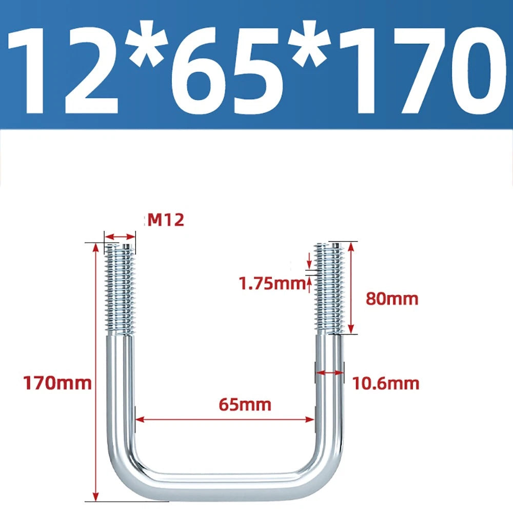 Square U-Bolts Galvanized Carbon Steel Fixing Clamp Bolt M6 M8 M10 M12 M14 M16