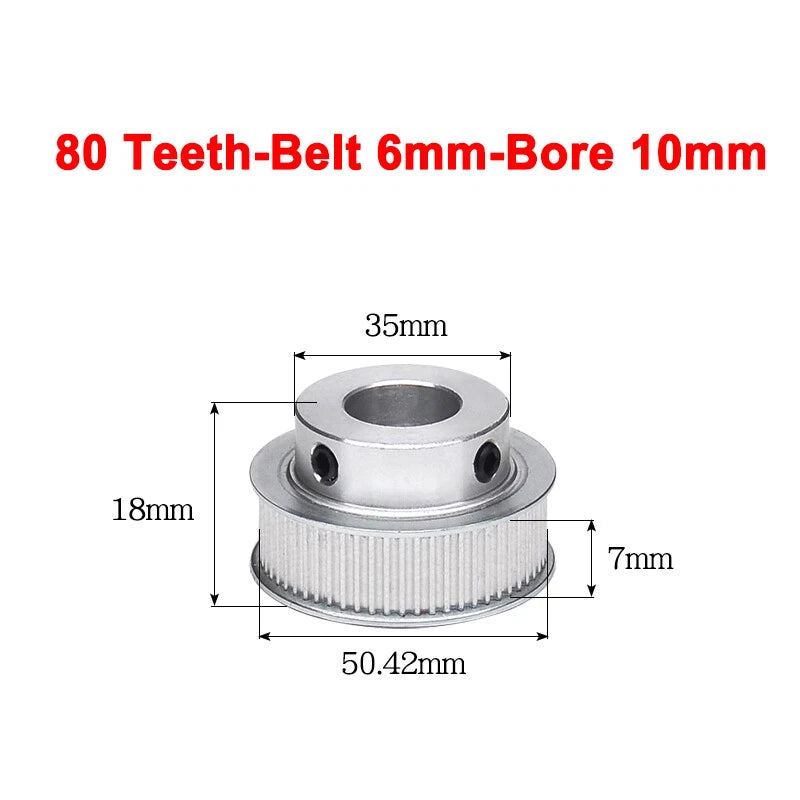 2GT Drive Pulley With Step 16 Tooth - 100 Tooth Bore 4mm - 25mm for 6mm Belt