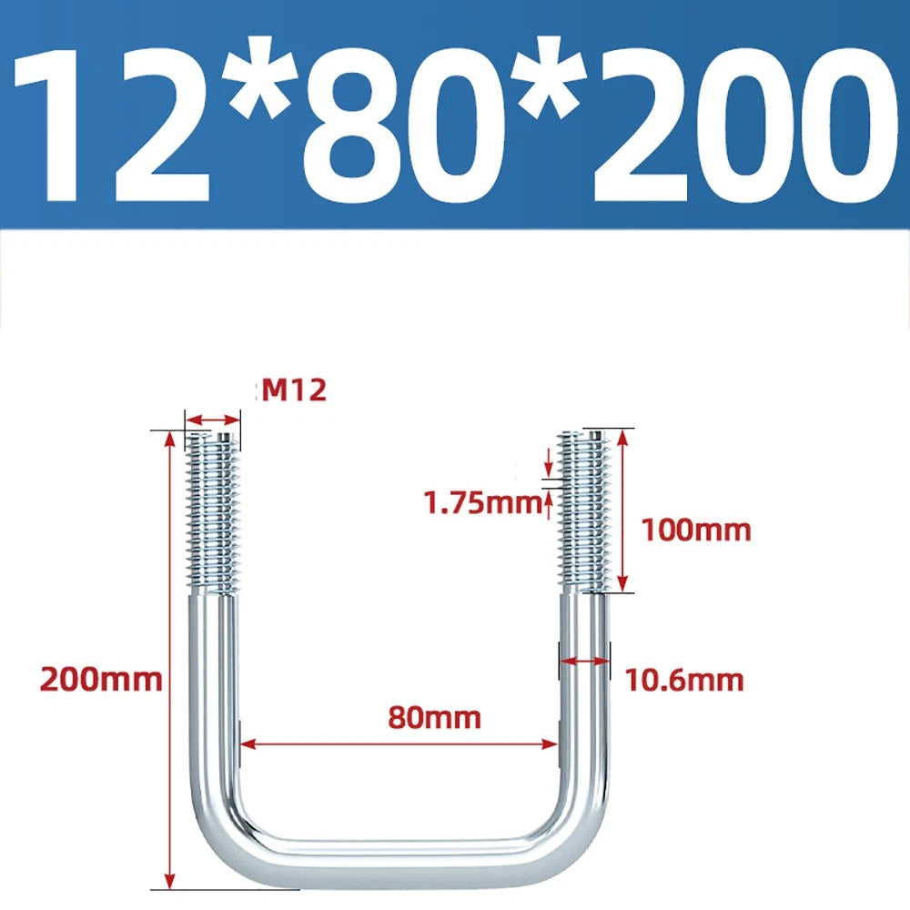 Square U-Bolts Galvanized Carbon Steel Fixing Clamp Bolt M6 M8 M10 M12 M14 M16