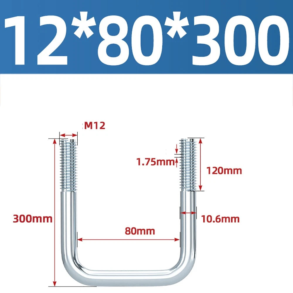Square U-Bolts Galvanized Carbon Steel Fixing Clamp Bolt M6 M8 M10 M12 M14 M16