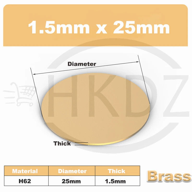 H62 Solid Brass Discs Plate Round Sheets Thickess 0.3mm-3mm Diameters 10-300mm