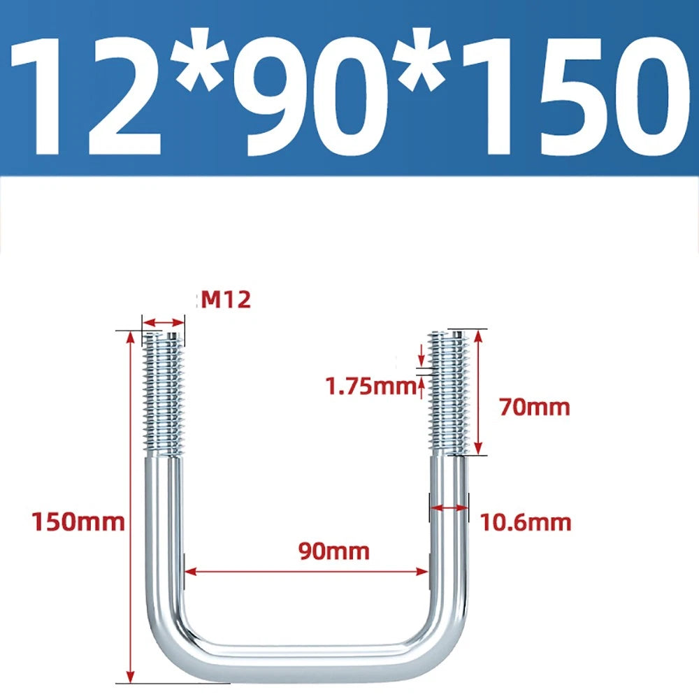 Square U-Bolts Galvanized Carbon Steel Fixing Clamp Bolt M6 M8 M10 M12 M14 M16