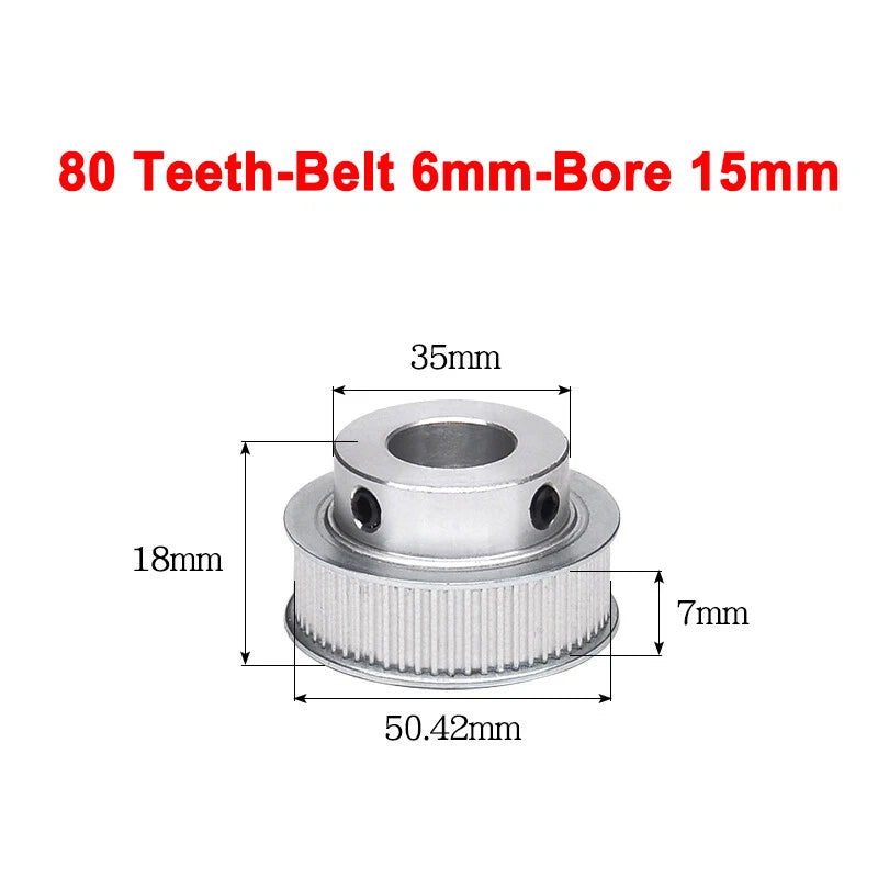 2GT Drive Pulley With Step 16 Tooth - 100 Tooth Bore 4mm - 25mm for 6mm Belt