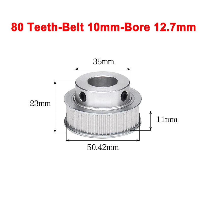 2GT Drive Pulley With Step 16 Tooth - 100 Tooth Bore 4mm - 25mm for 10mm Belt