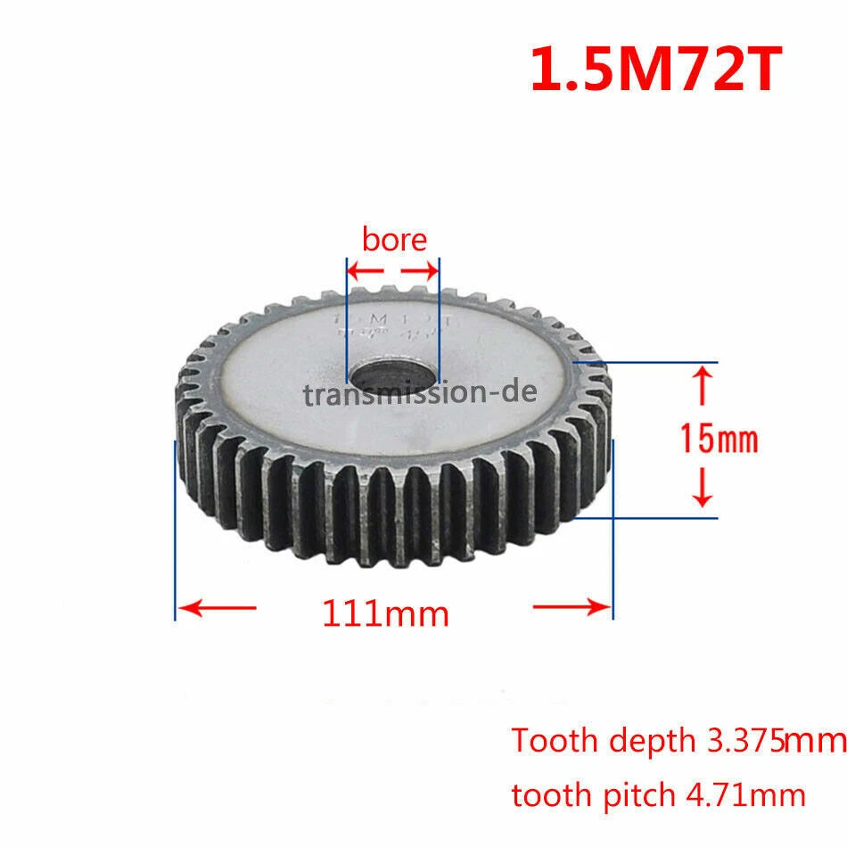 1/1.5 Mod 12T-150T Spur Gear 45# Steel Pinion Gear Thickness 1M-10mm 1.5M-15mm
