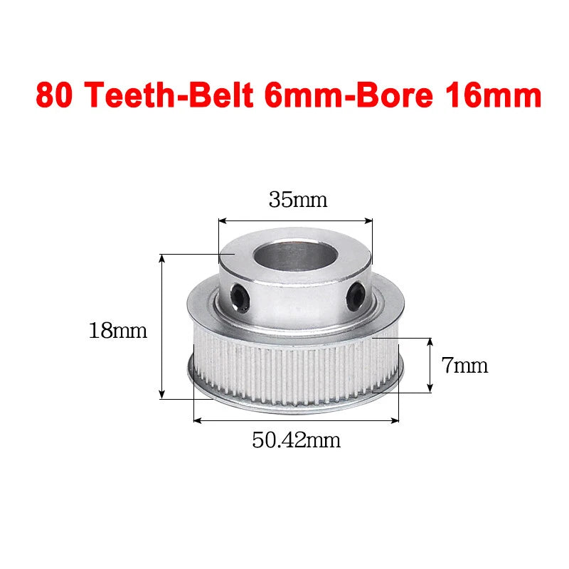 2GT Drive Pulley With Step 16 Tooth - 100 Tooth Bore 4mm - 25mm for 6mm Belt