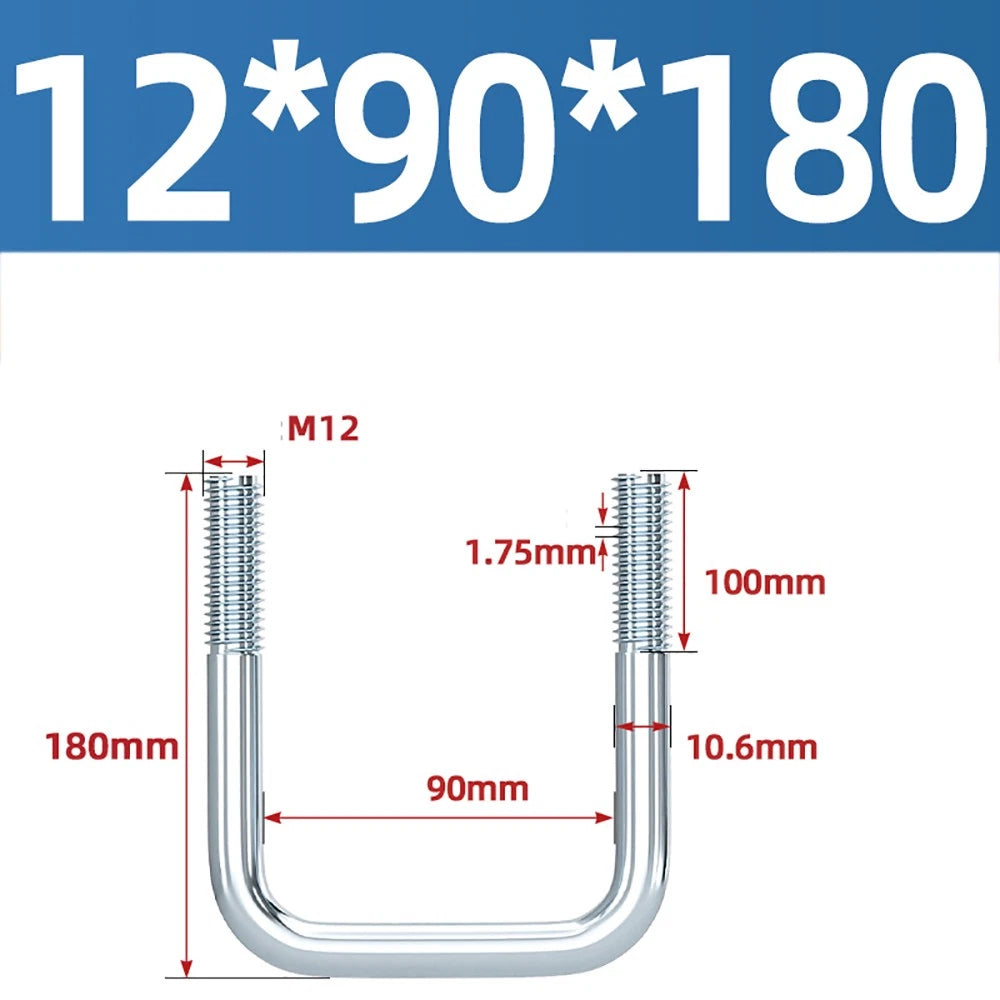 Square U-Bolts Galvanized Carbon Steel Fixing Clamp Bolt M6 M8 M10 M12 M14 M16