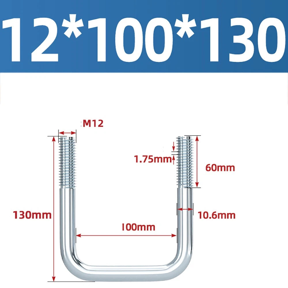 Square U-Bolts Galvanized Carbon Steel Fixing Clamp Bolt M6 M8 M10 M12 M14 M16