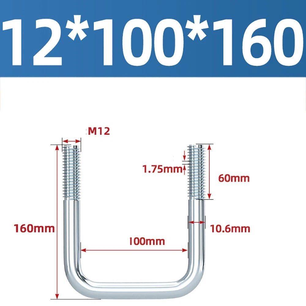Square U-Bolts Galvanized Carbon Steel Fixing Clamp Bolt M6 M8 M10 M12 M14 M16