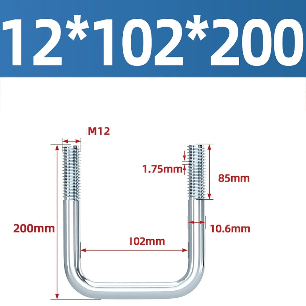 Square U-Bolts Galvanized Carbon Steel Fixing Clamp Bolt M6 M8 M10 M12 M14 M16