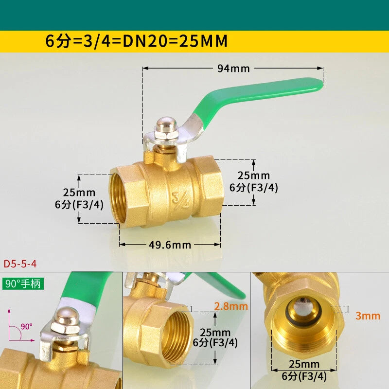 Brass Ball Valve Air Compressor Pipe Fittings — NPT 1/4" 3/8" 1/2" 3/4"