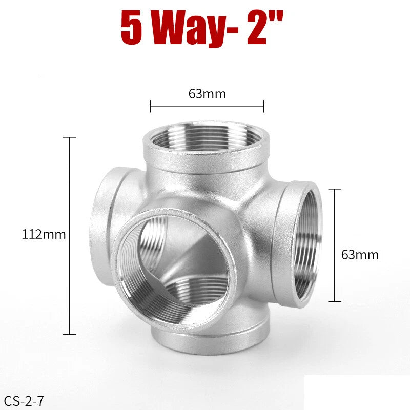 5-Way BSP Female Stainless Steel Pipe Fitting Splitter 1/4" to 2"