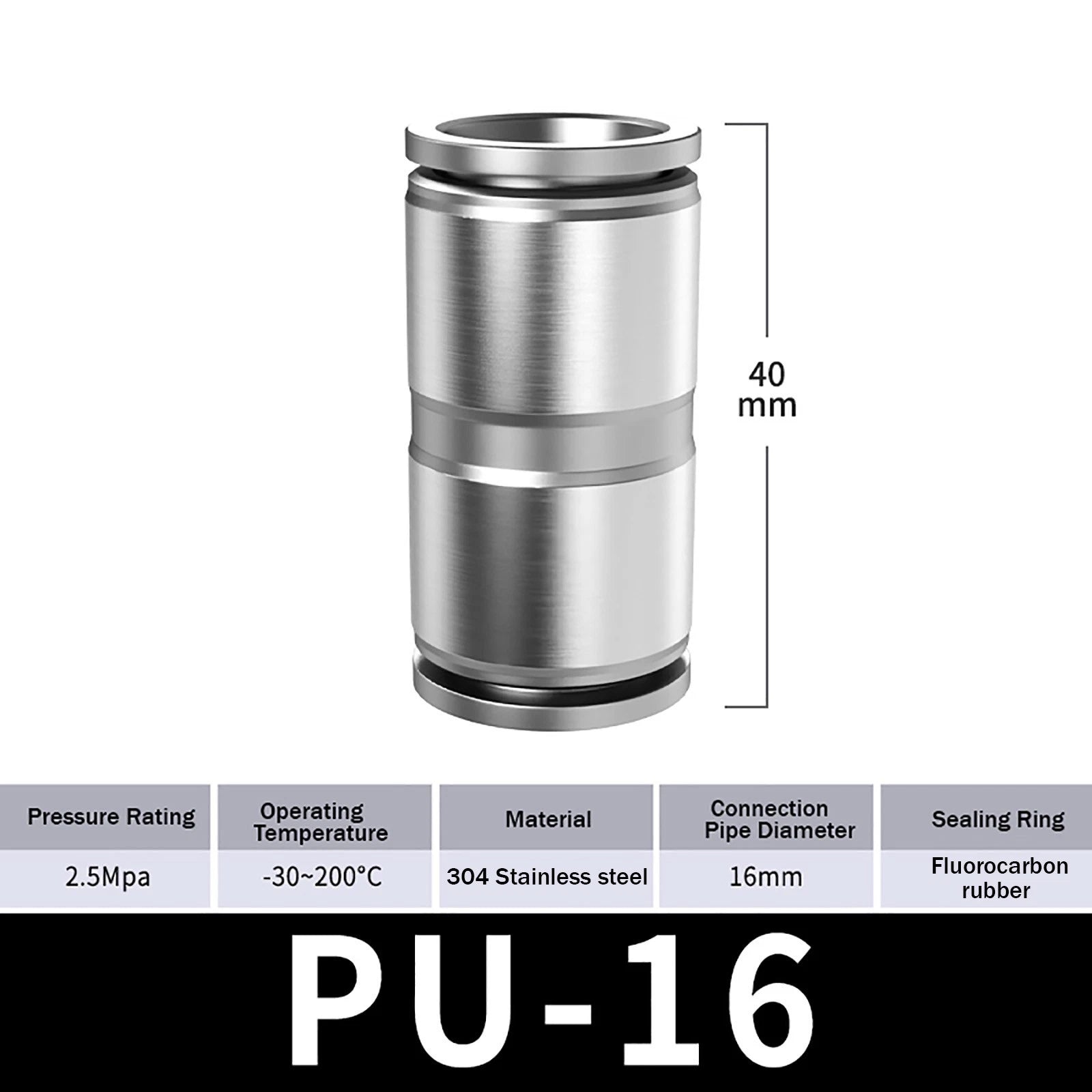 Stainless Steel Pneumatic Straight Push-to-Connect Hose Fitting | Inline Air Tube Connector