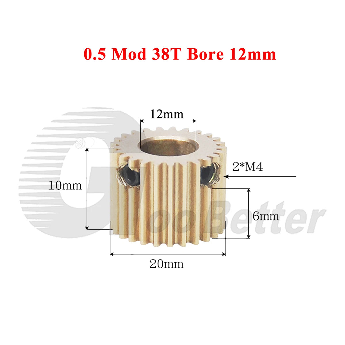 0.5 Mod Brass Spur Gear 38 Teeth Bore 4~12mm Motor Gear Transmission Pinion Gear