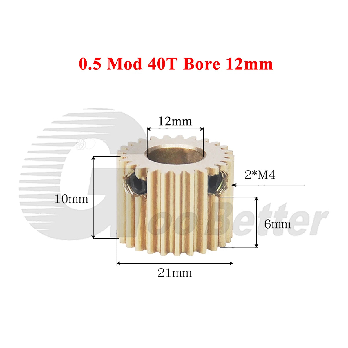 0.5 Mod Brass Spur Gear 40 Teeth Bore 4~12mm Motor Gear Transmission Pinion Gear