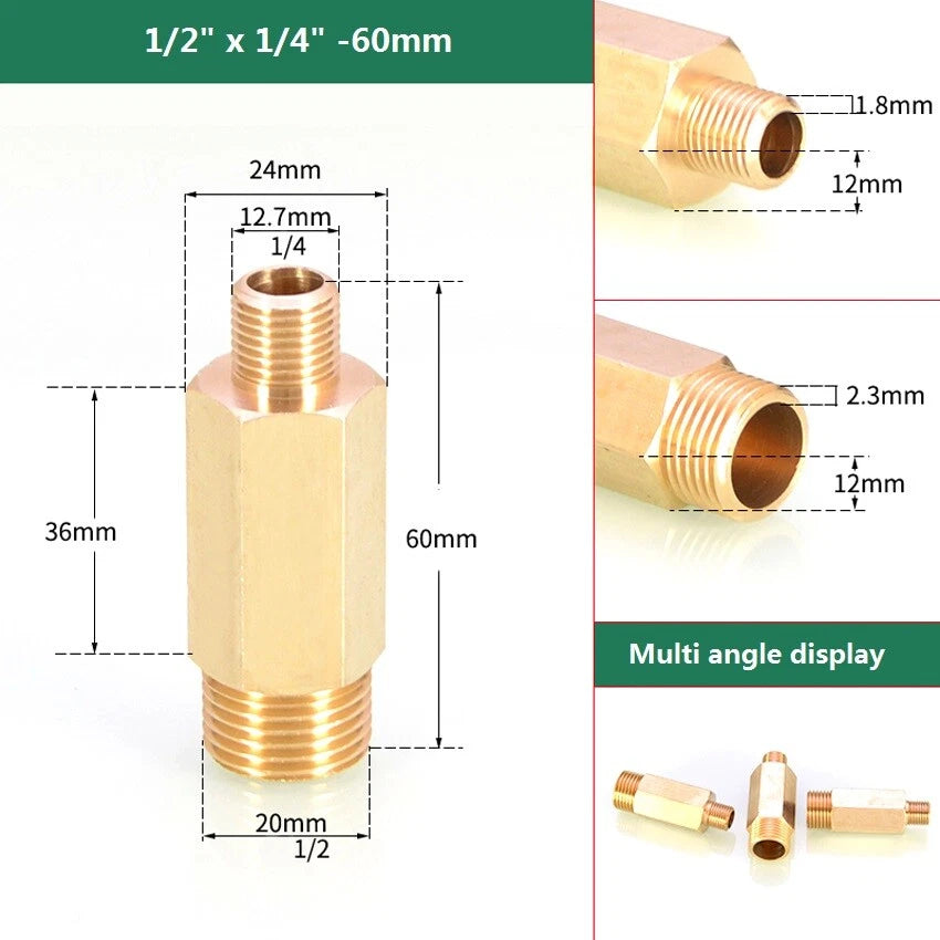 Brass BSP Male Thread Pipe Fitting Connector — 1/8" to 1/2" Joiner Adapter