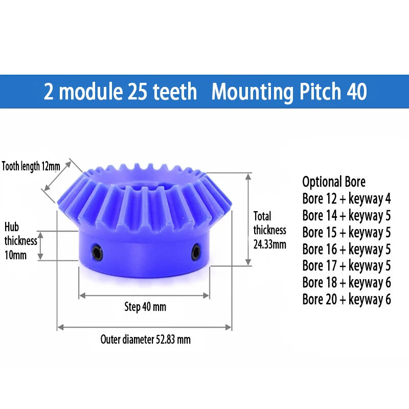 1/1.5/2 Mod Bevel Gear 15T-30T 90°1:1 Pairing Plastic Nylon Transmission Gear