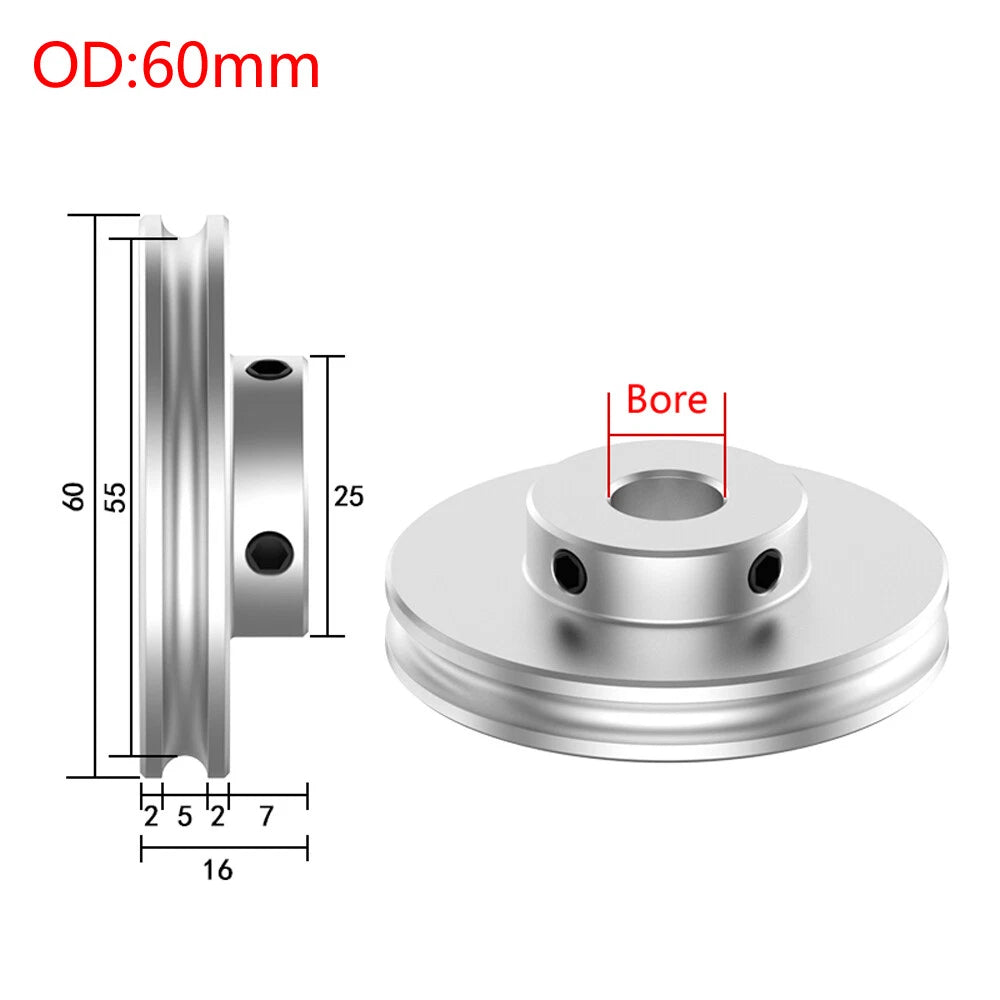 U Grooved Pulley PU Round Belt Pulleys Aluminum For 4/5mm Width Belt OD 20-80mm