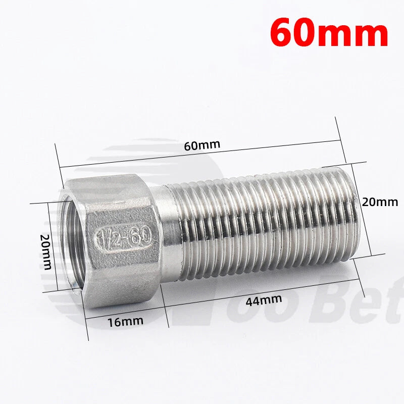 1/2" BSP Male to Female Extension Adapter — 304 Stainless Steel Pipe Fitting