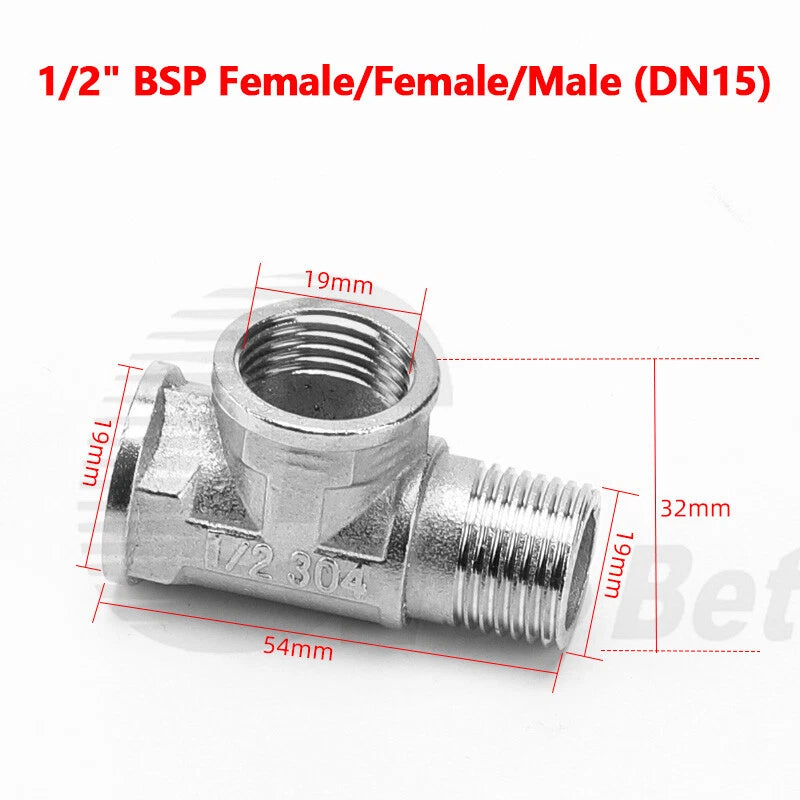 Stainless Steel Equal Tee BSP Pipe Fitting | 1/2" 3/4" 1" Female & Male Thread